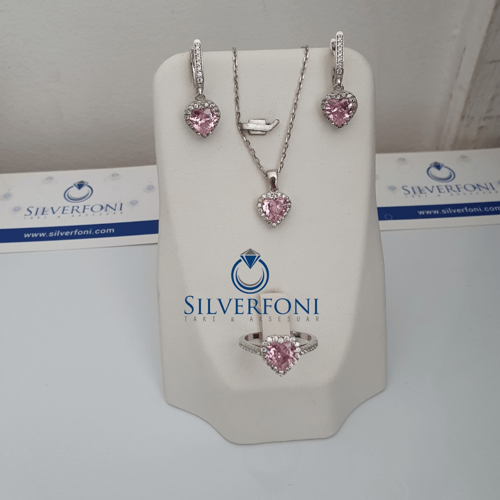 Silverfoni Elmas Montür pink Kalp Montür  Bayan Set